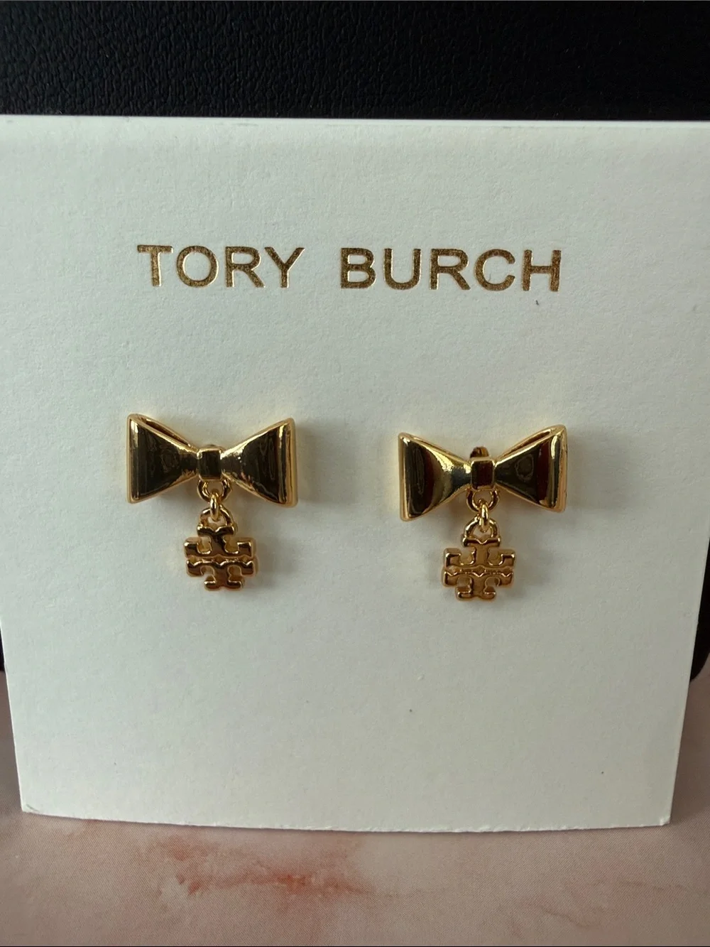 Tory Burch | Gold Plated Logo & Bow Drop Earrings